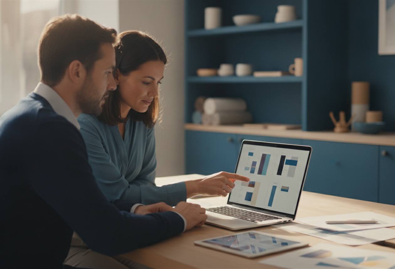 A New Zealand retail team reviewing AI-drafted product listings and a sales report on a laptop