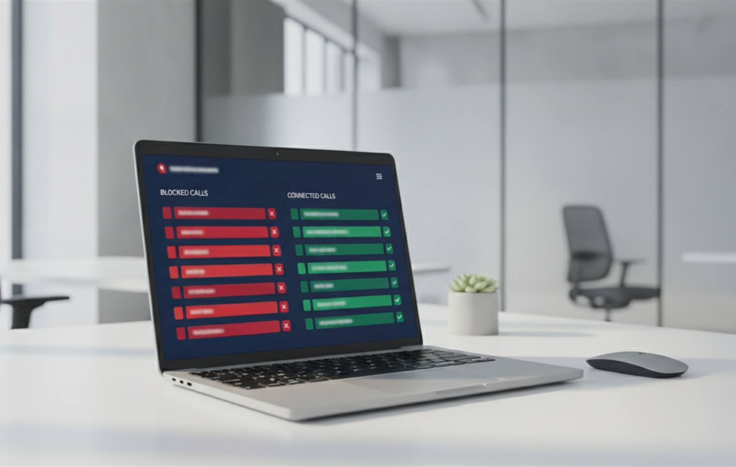 Call management dashboard with blocked spam calls and connected leads